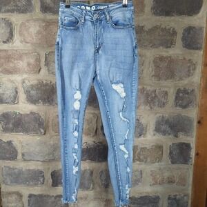 S. O. N. G. Jeans Curvy Acid Washed Junior's Size‎ 7 Skinny Stretch Distressed